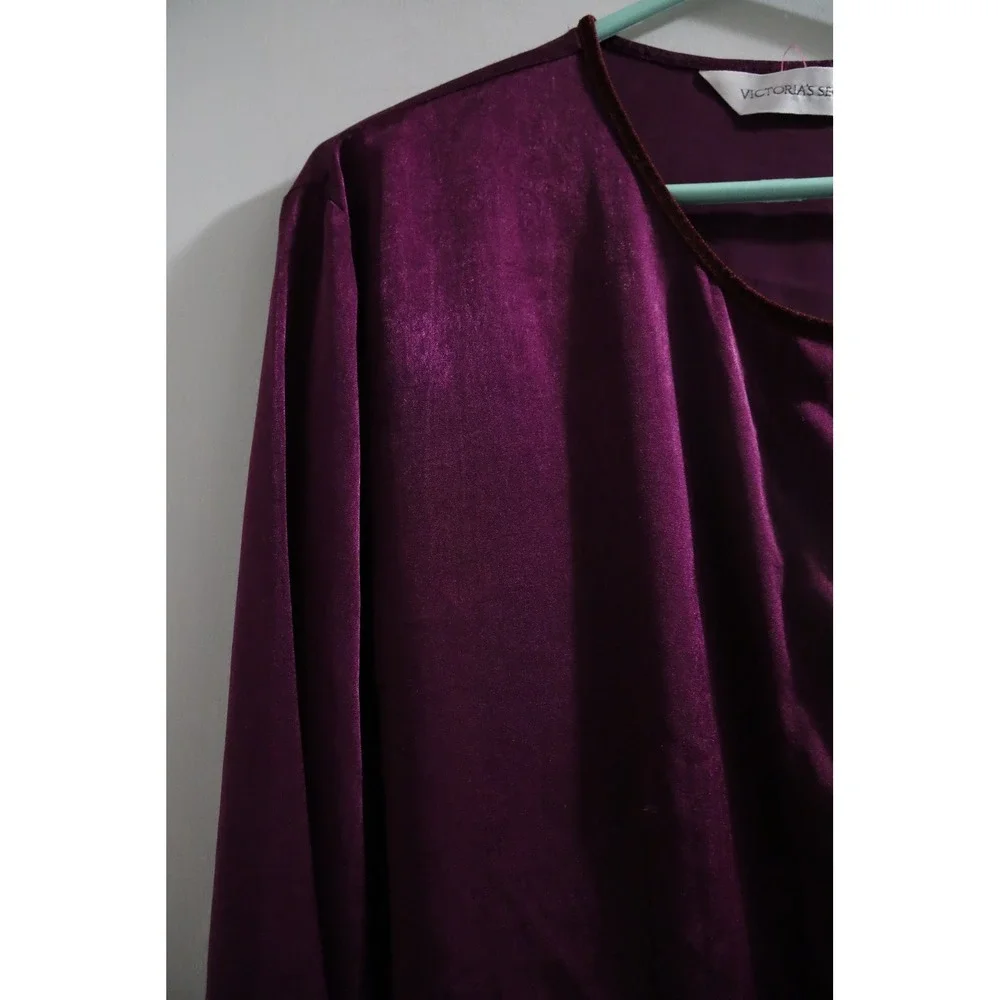 90s Victoria's Secret Plum Purple Satin‎ Sleep Shirt Long Sleeve Large